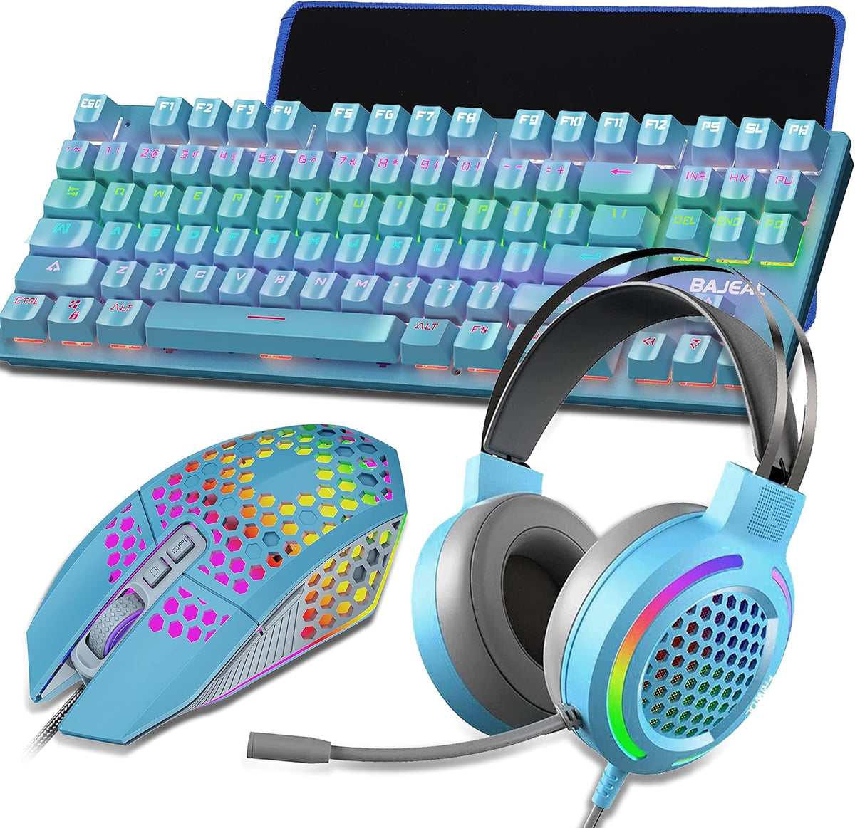 4 in 1 Gaming Keyboard Mouse Headset Mousepad Combo, Wired RGB, Black Z32838
