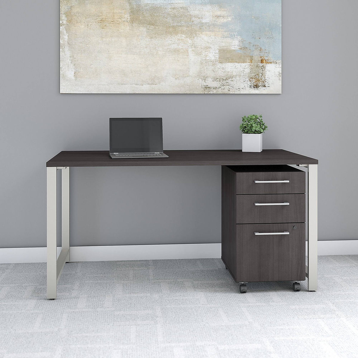60W x 30D Table Desk with 3 Drawer Mobile File Cabinet, Storm Gray O50731