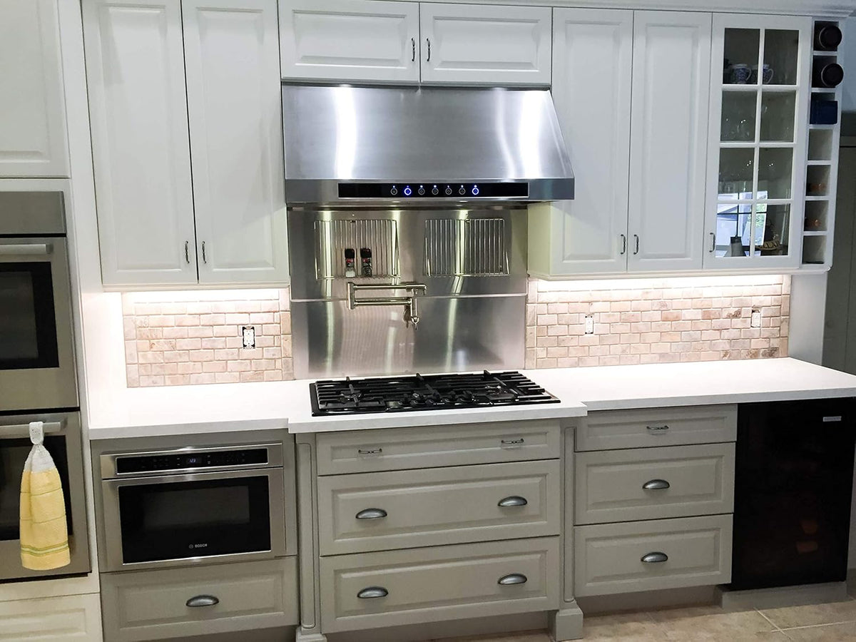 4 Speed Wall/Under Cabinet Range Hood, 1000 Max CFM, Stainless Baffle Filters, 30 36 42 48 Inch N15179