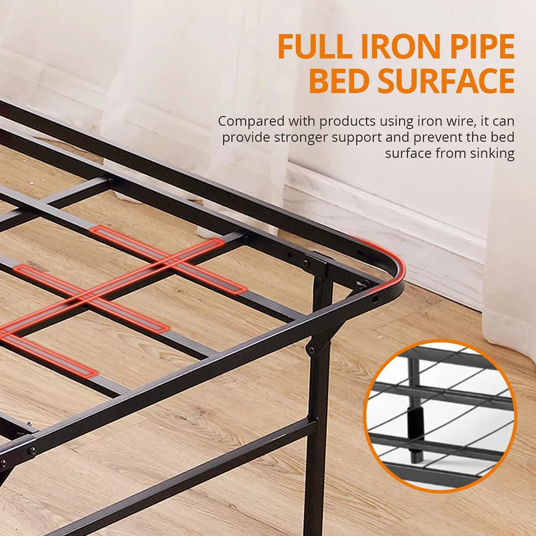 16in Heavy Duty Steel Slat Full Platform Bed Frame Black M505