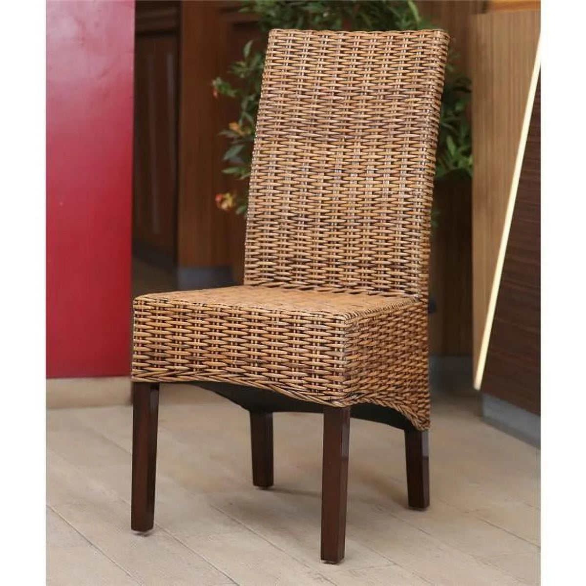 Woven Rattan Mahogany Dining Chair X5553