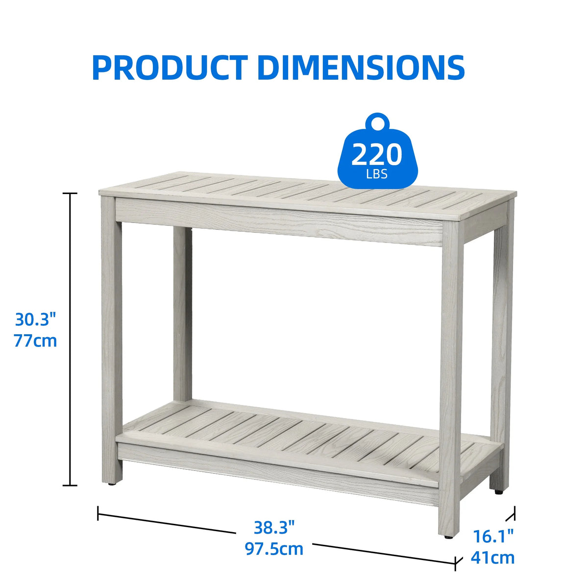 38.3in Grey Wash Wood Console Table with Storage Shelves J1918