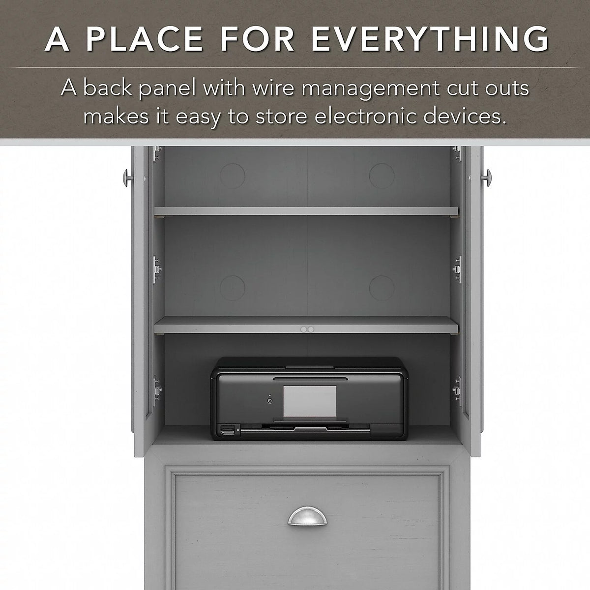 Farmhouse Style 2 Door Storage Cabinet with 2 Adjustable Shelves and File Drawer G789