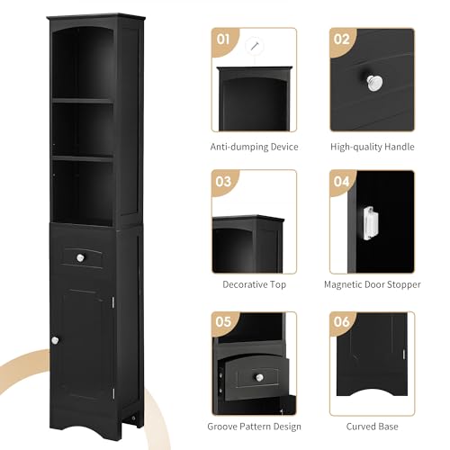 Grey Tall Bathroom Cabinet with Door and Adjustable Shelf I7457