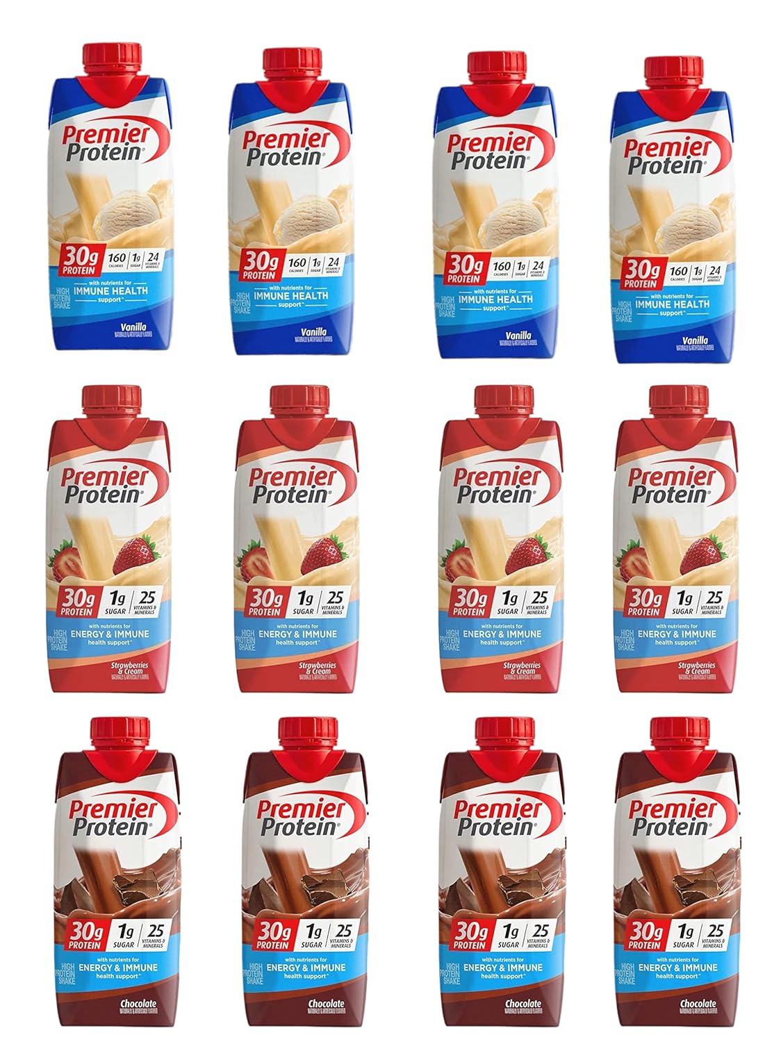 Strawberry Cream, Chocolate, and Vanilla Variety 11 Fl oz 12pk Protein Shake C4760