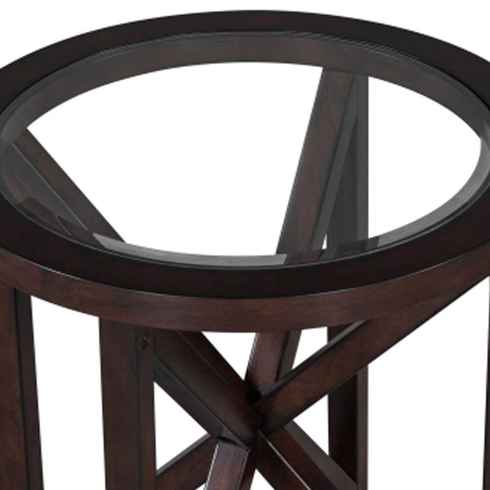Round Tempered Glass Coffee Table with Solid Wood Base Z33329