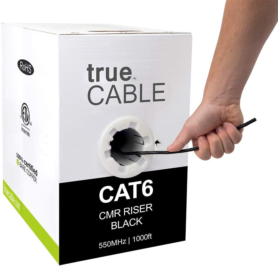 Cat6 Riser 1000ft Gray 23AWG 4 Pair Solid Bare Copper 550MHz Unshielded Twisted Pair Bulk Ethernet Cable O906274