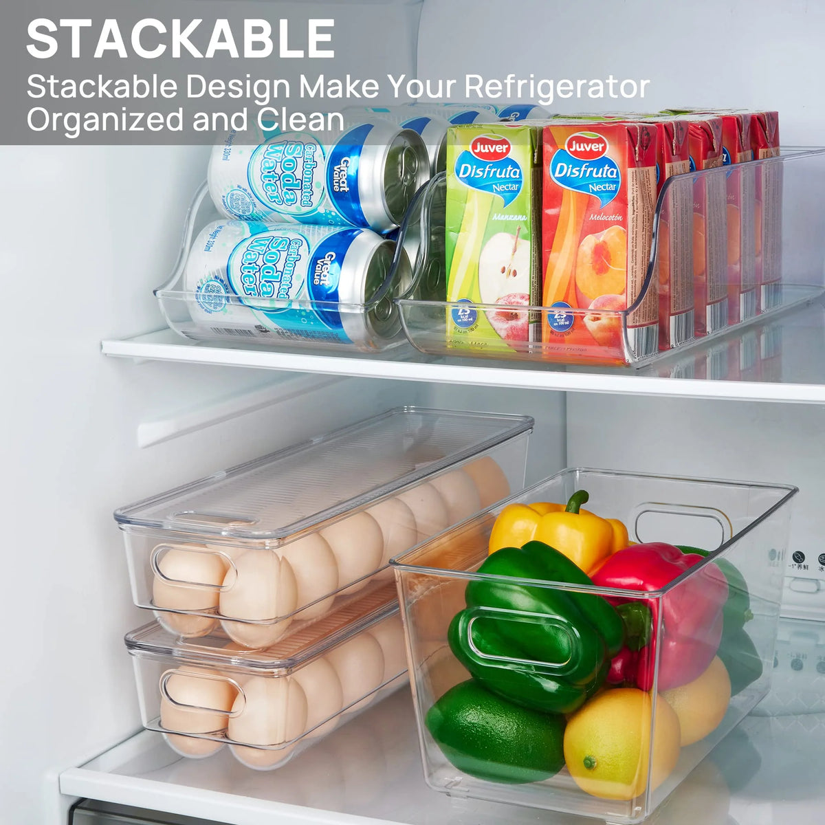 Set of 8 Clear Plastic Refrigerator Organizer Bins R4509