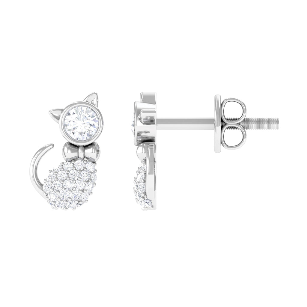 18K White Gold Diamond Cat Stud Earrings H4207