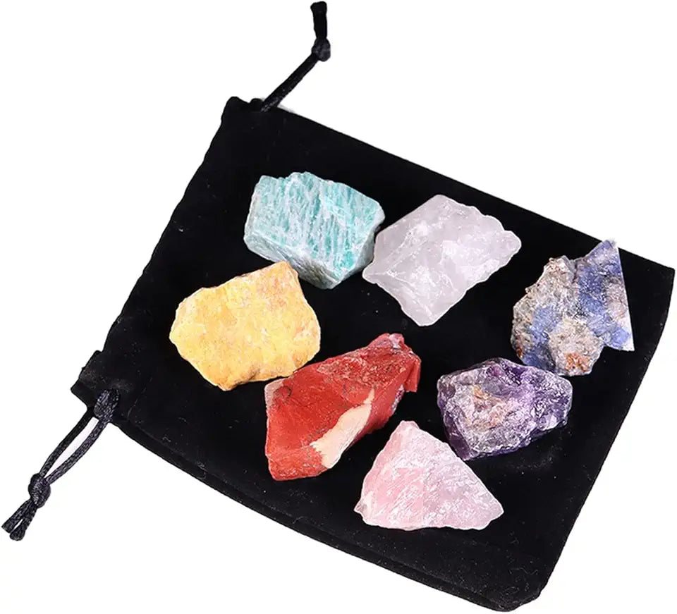 7 Pc Natural Seven Color Chakra Rough Quartz Crystal Set J712754