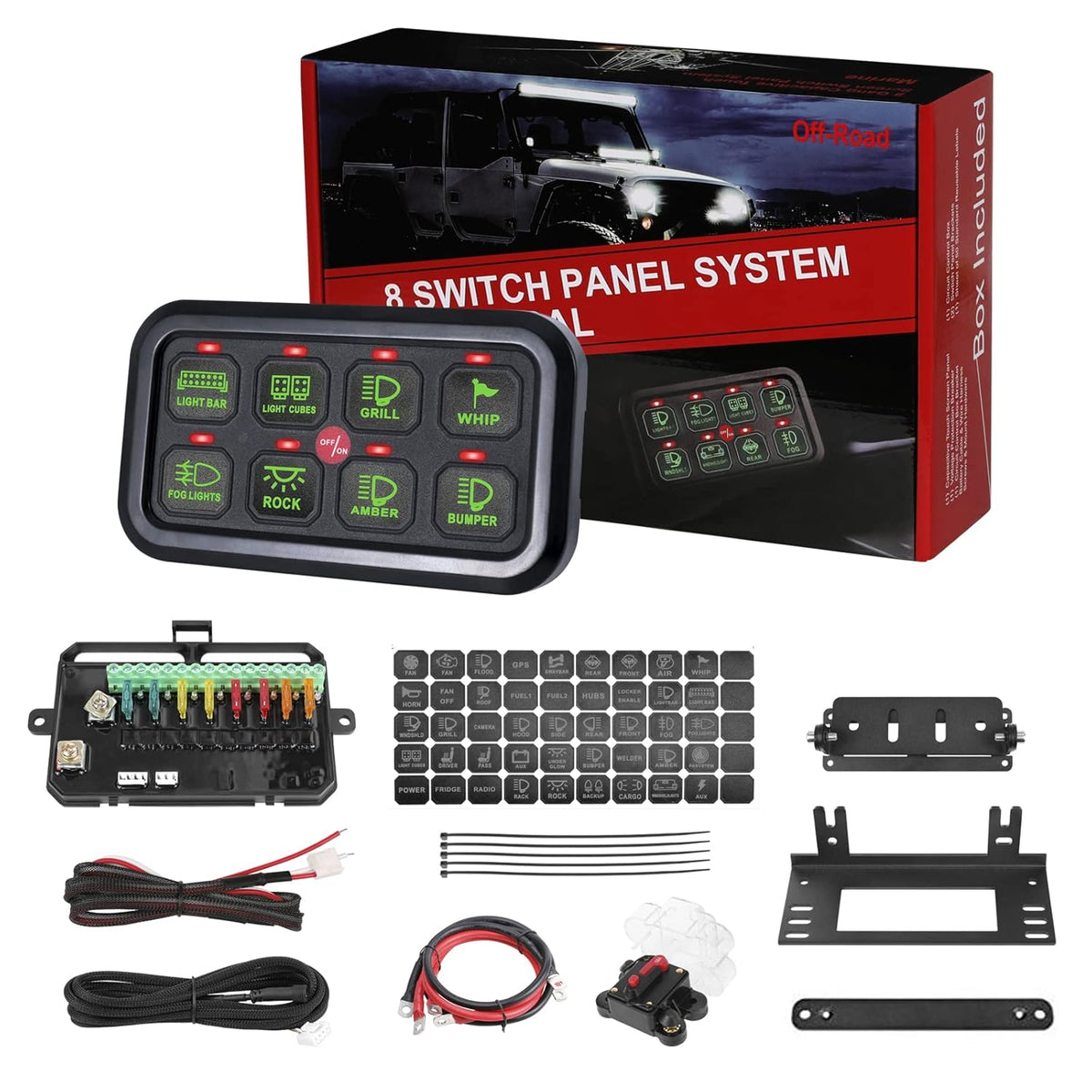8 Gang LED Touch Control Switch Panel Box for Car Truck ATV UTV Boat Marine SUV Caravan T90367
