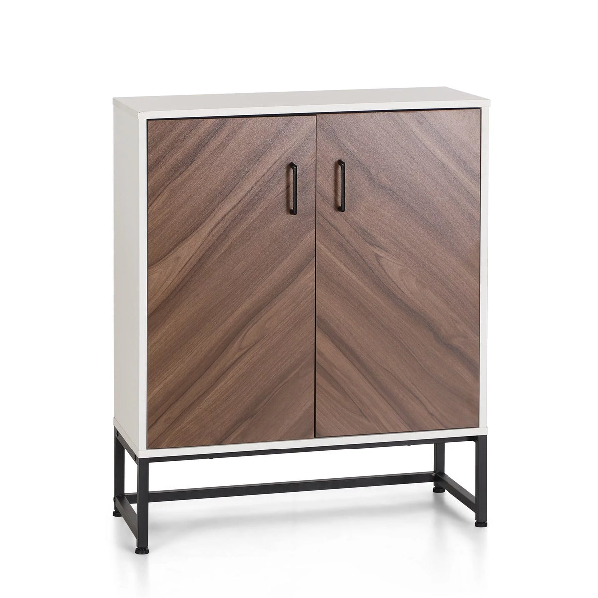 White Oak 2-Door Storage Cabinet Sideboard with Metal Base C52748