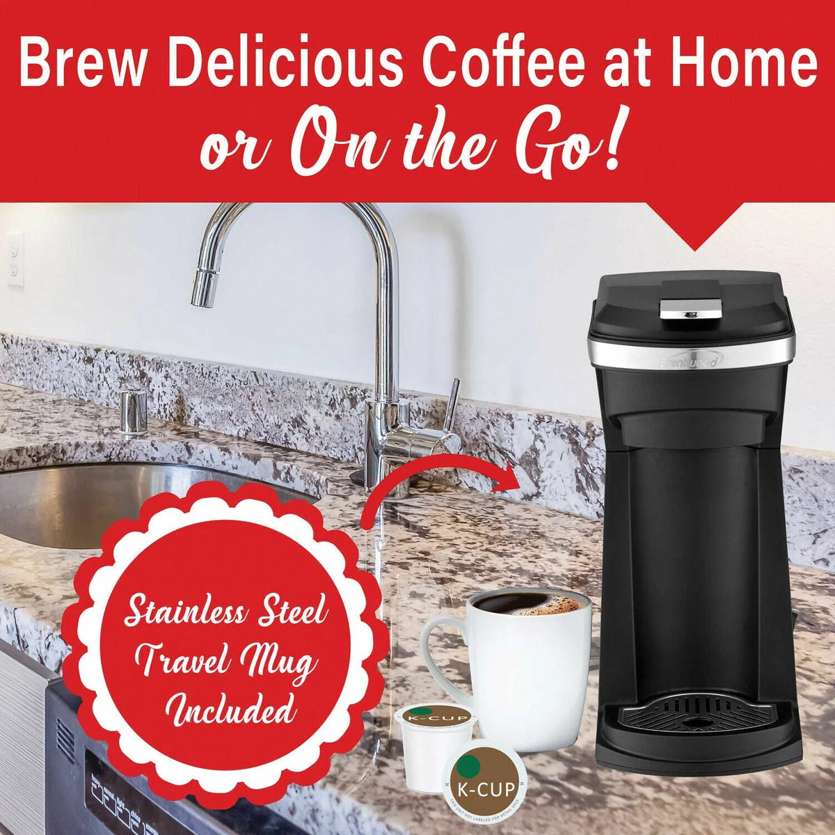 Black Single Serve Coffee Maker with Reusable Filter Basket I993