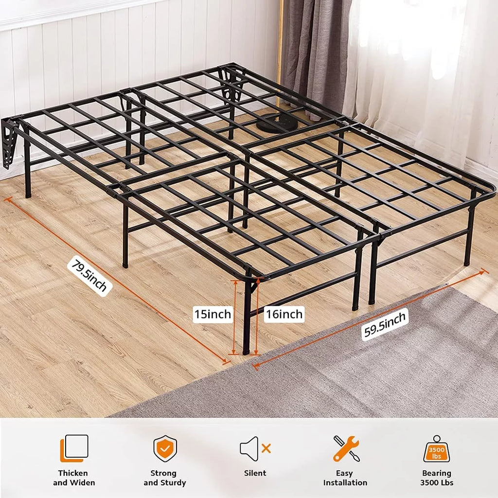 16in Heavy Duty Steel Slat Full Platform Bed Frame Black M505