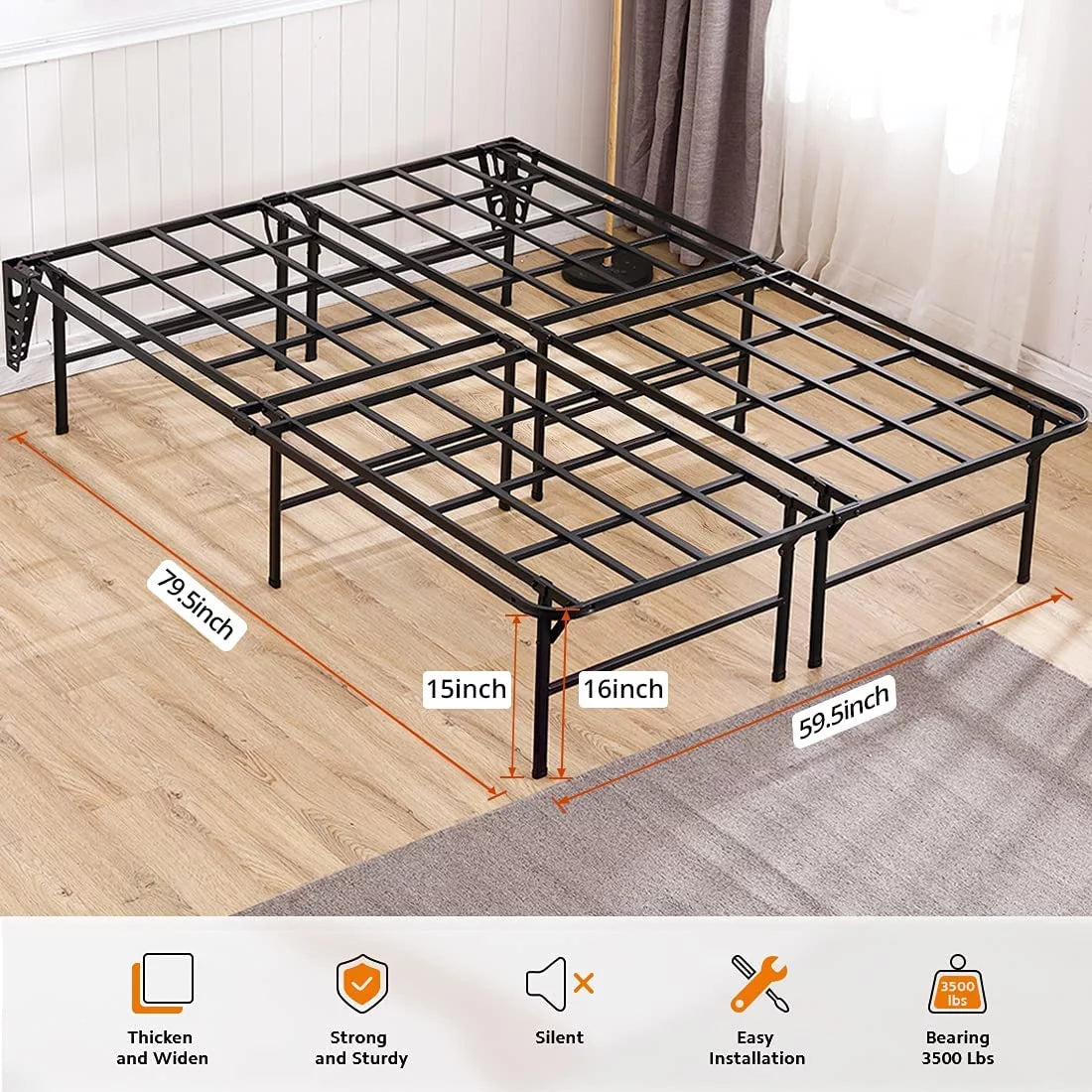 16in Heavy Duty Steel Slat Full Platform Bed Frame Black M505