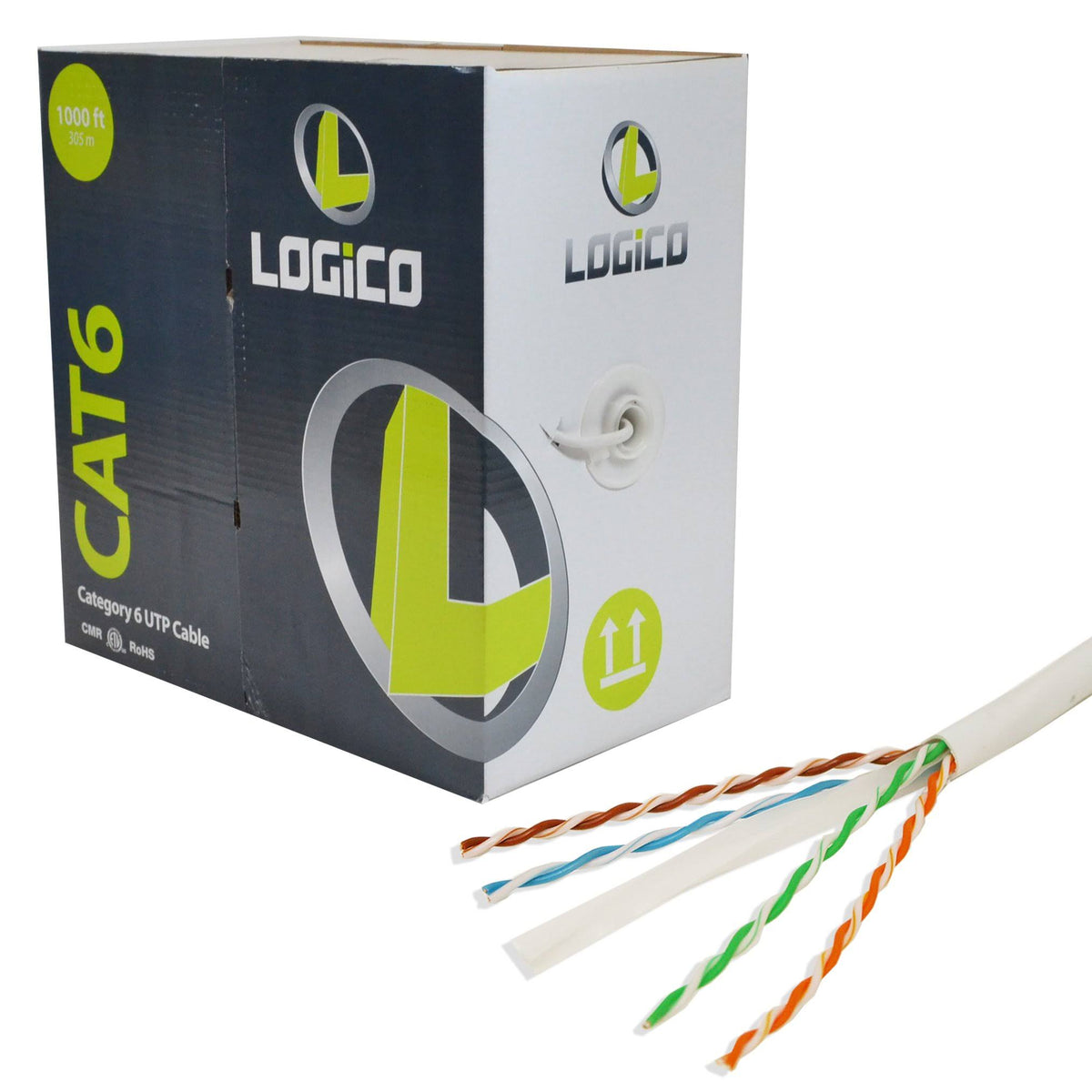 Cat6 UTP Riser CMR Cable 1000ft White with RJ45 Crimp Tool and 100 Piece Cat6 RJ45 Plugs Kit J353