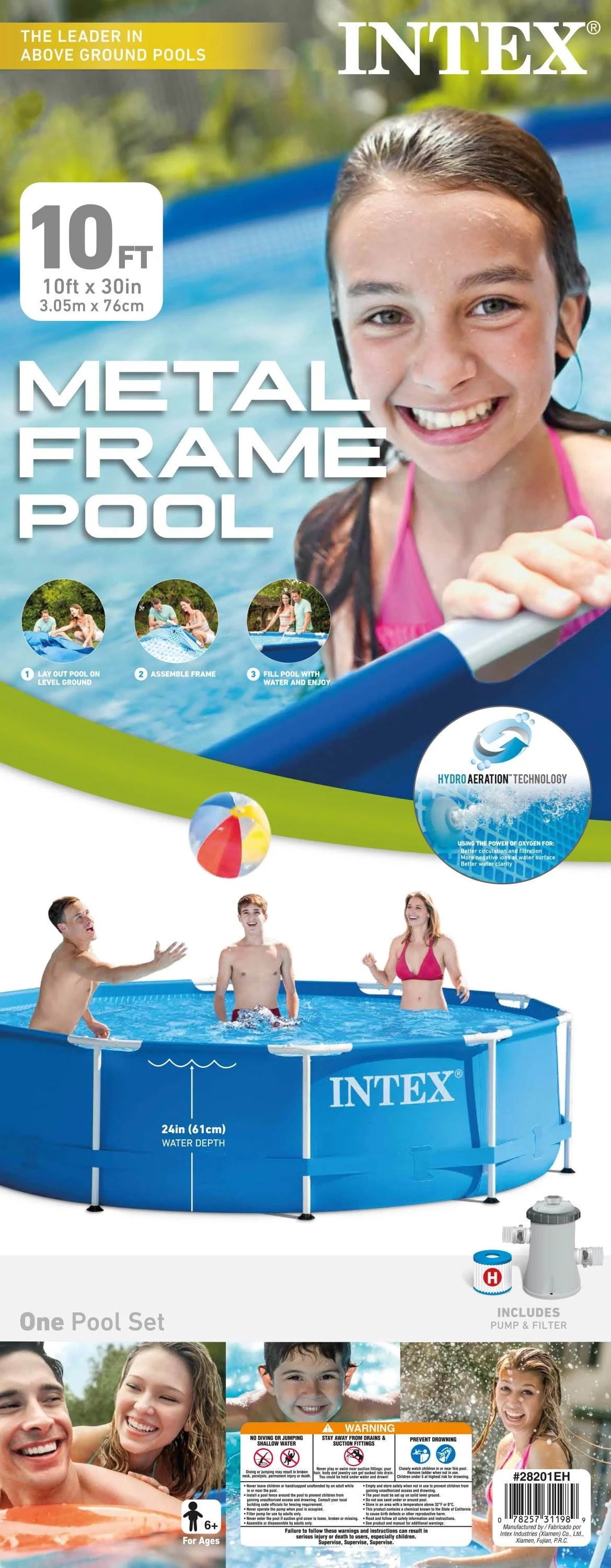 10' x 30 Metal Frame Round Outdoor Swimming Pool with Filter Pump & Cover R259305
