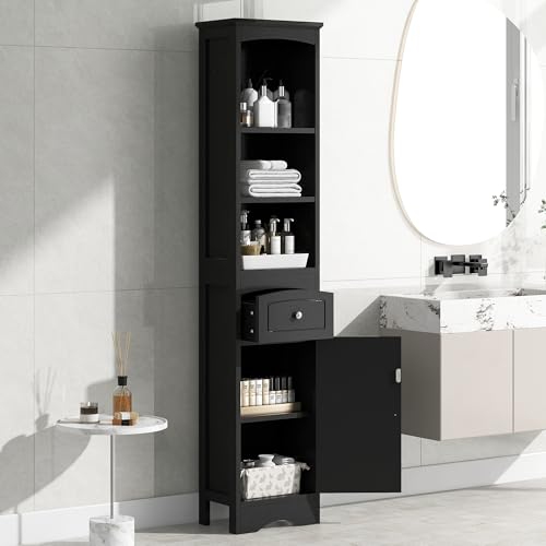 Grey Tall Bathroom Cabinet with Door and Adjustable Shelf I7457