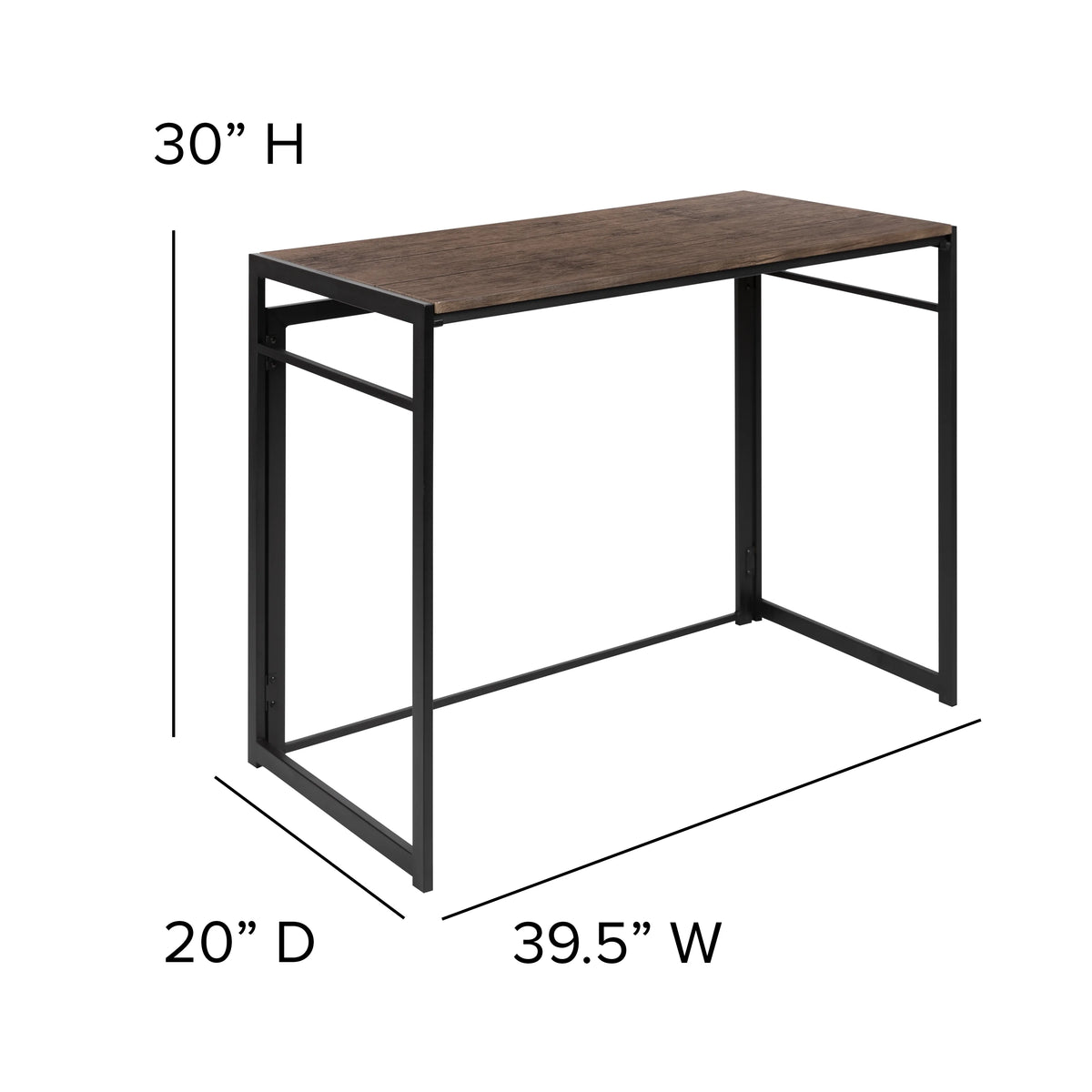 Folding Computer Desk with Wood Grain Finish and Metal Frame D78170