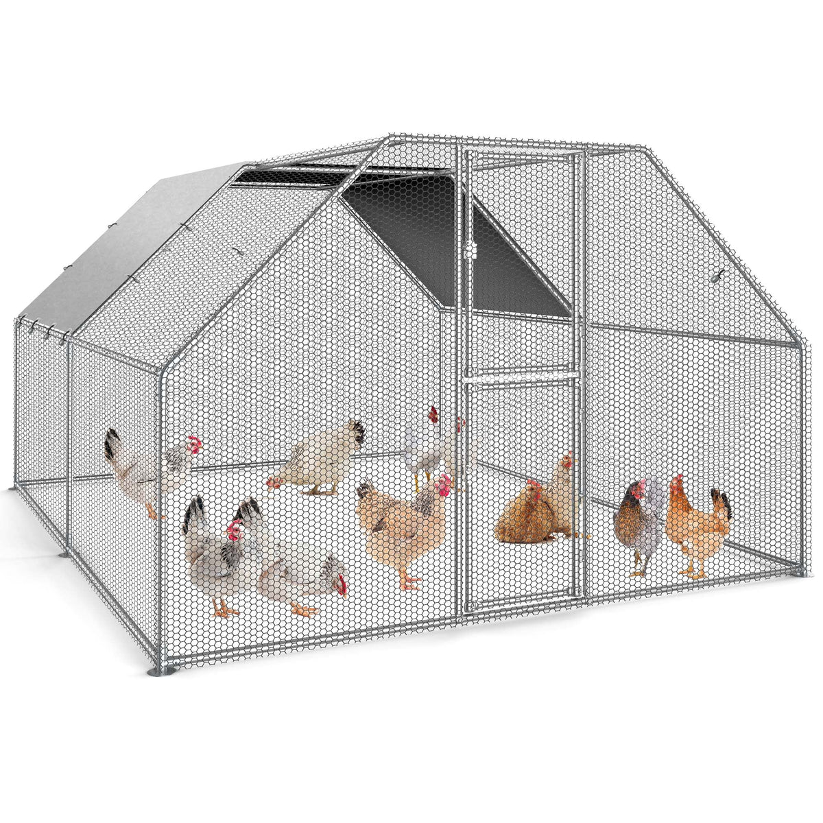 13.1 x 9.8 x 6.4 ft Metal Chicken Coop with Waterproof Cover B3868