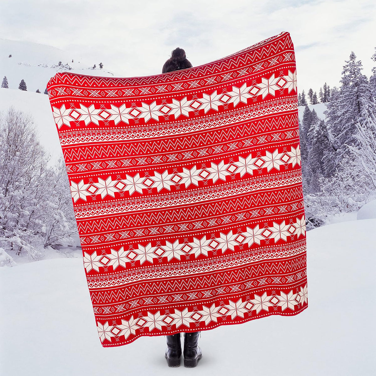 Red/Ivory Scandi Print Throw K33499
