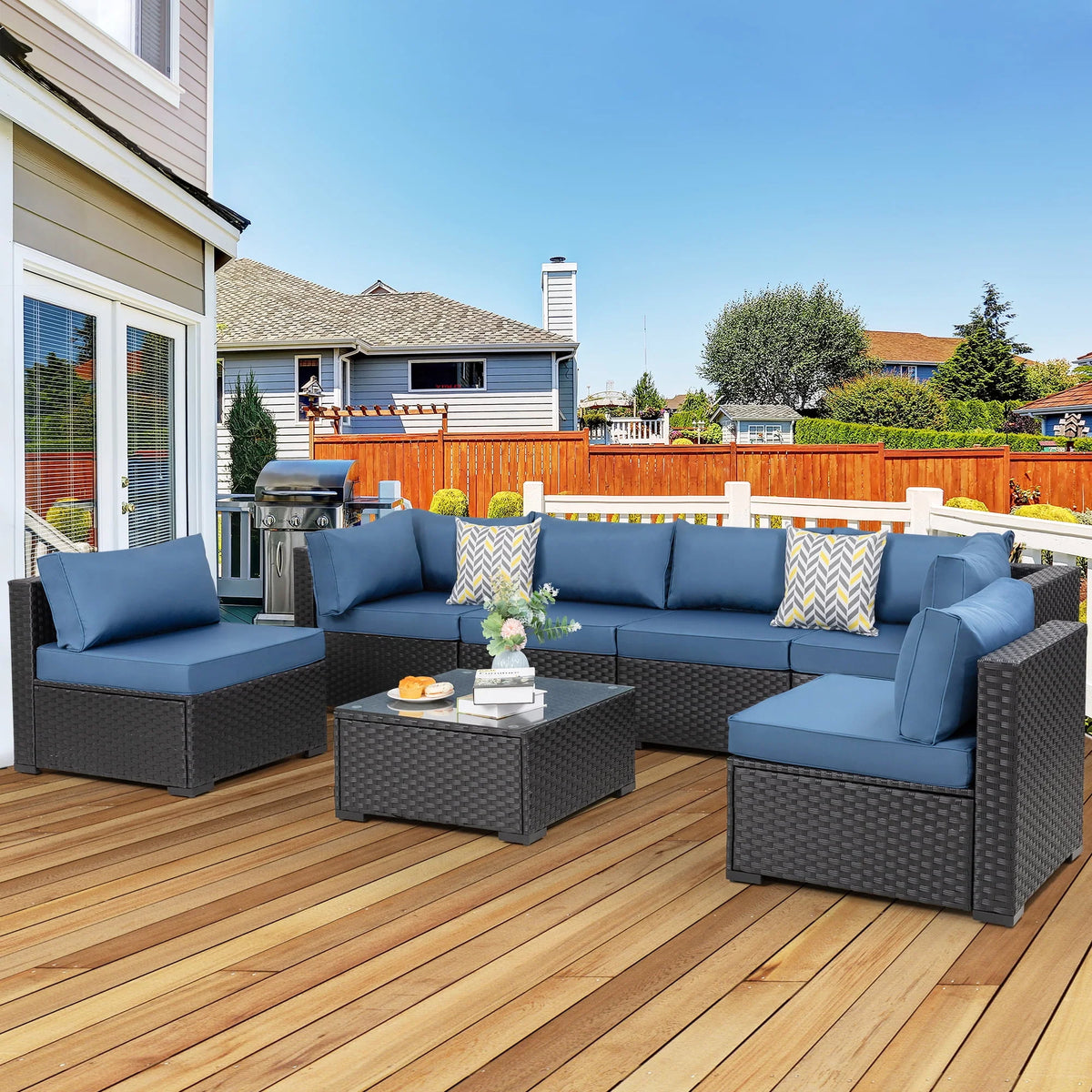 7 Pieces All-Weather Rattan Sectional Sofa with Tea Table A7529