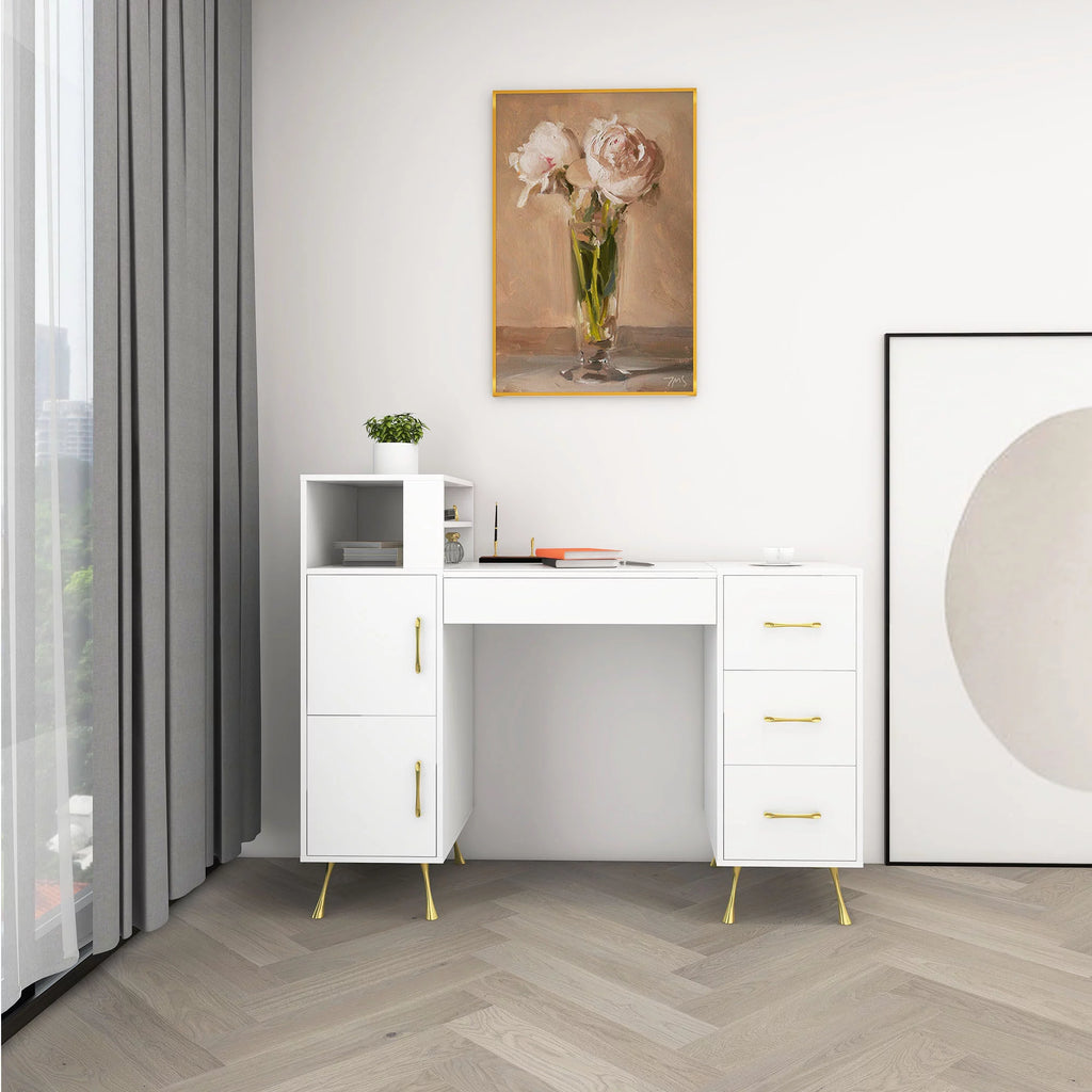 White 4 Drawer Vanity Desk I16243