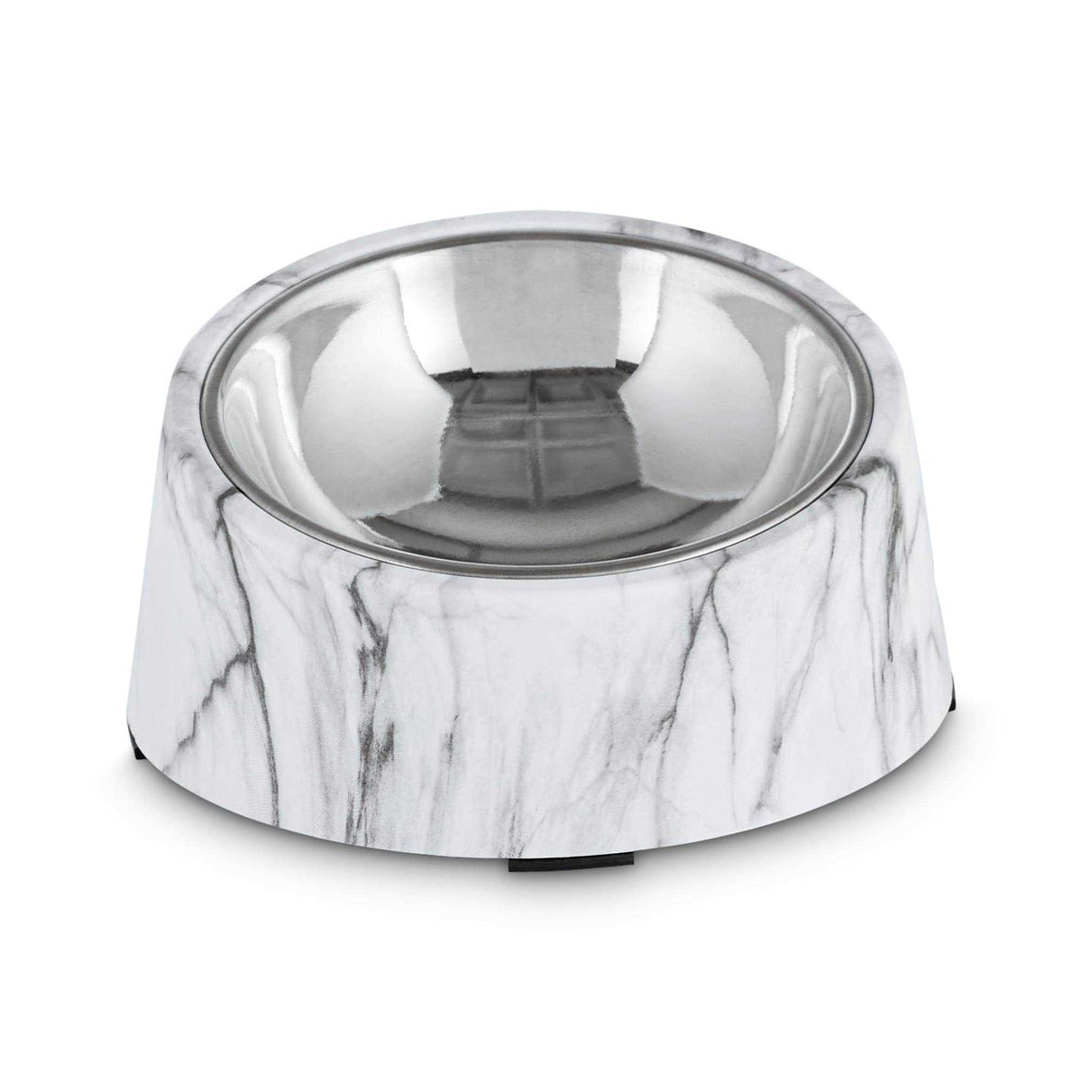 Slanted Marble-Print Stainless-Steel Dog Bowl Set J6755