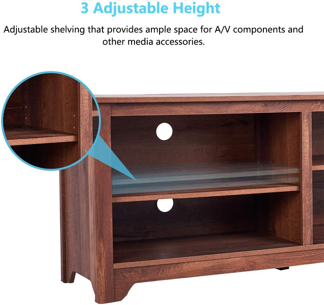 Brown Wood TV Stand with 4 Open Storage Shelves F9745