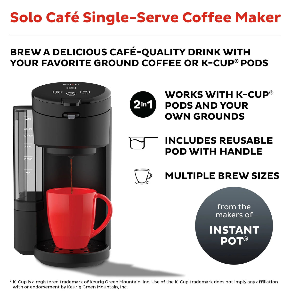 2-in-1 Single Serve Coffee Maker for K-Cup Pods and Ground Coffee, Black R5131