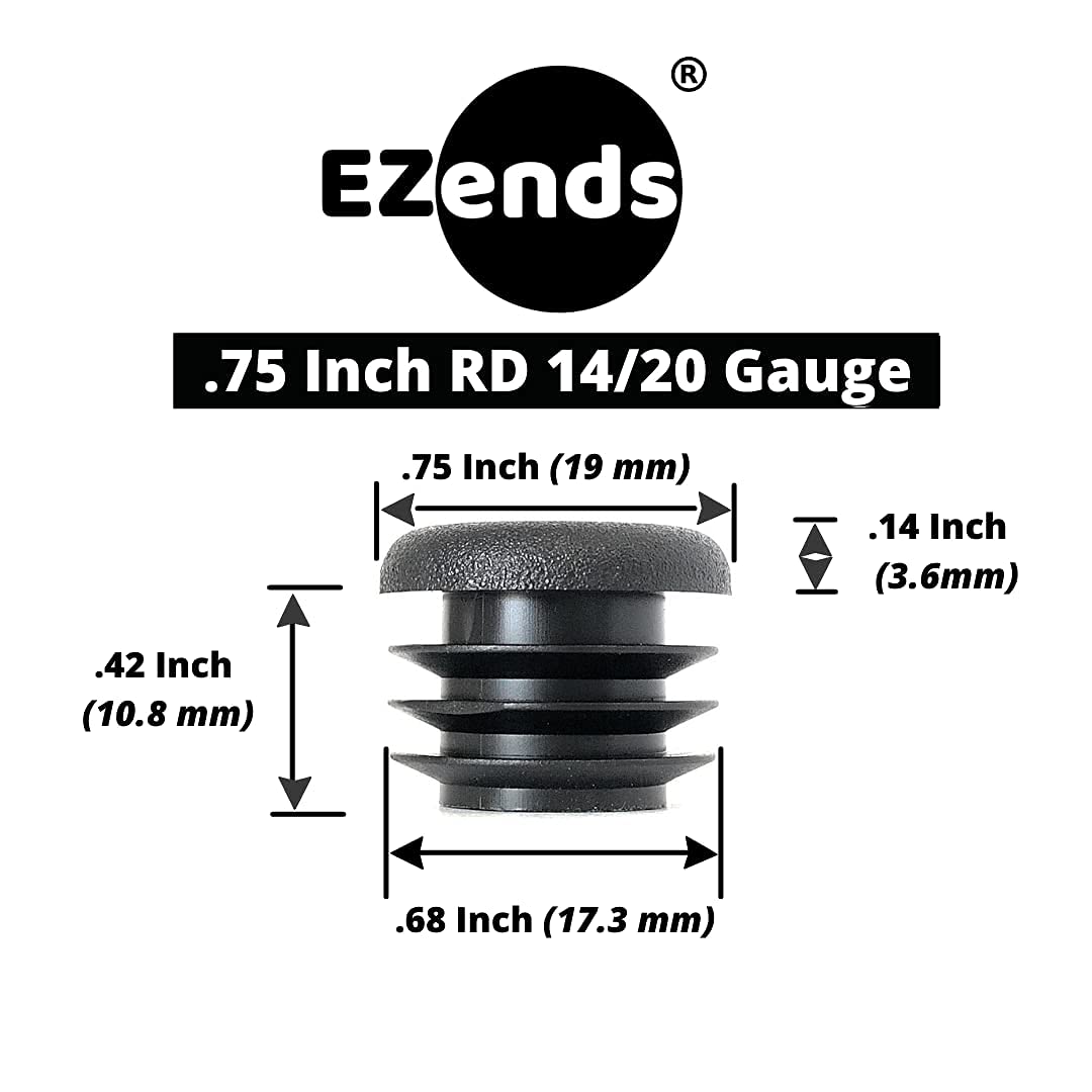 3/4 Inch Round Black Plastic Tubing End Cap Plug 10 Pack T36264