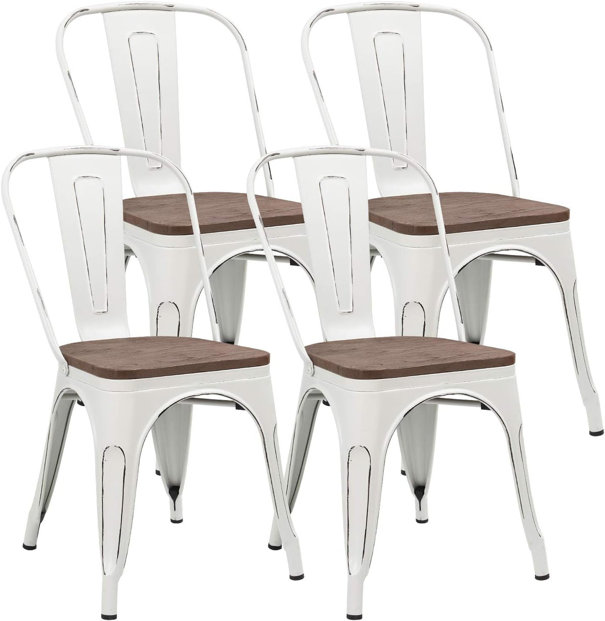 Black Metal Dining Chair with Wooden Seat Set of 4 H227265