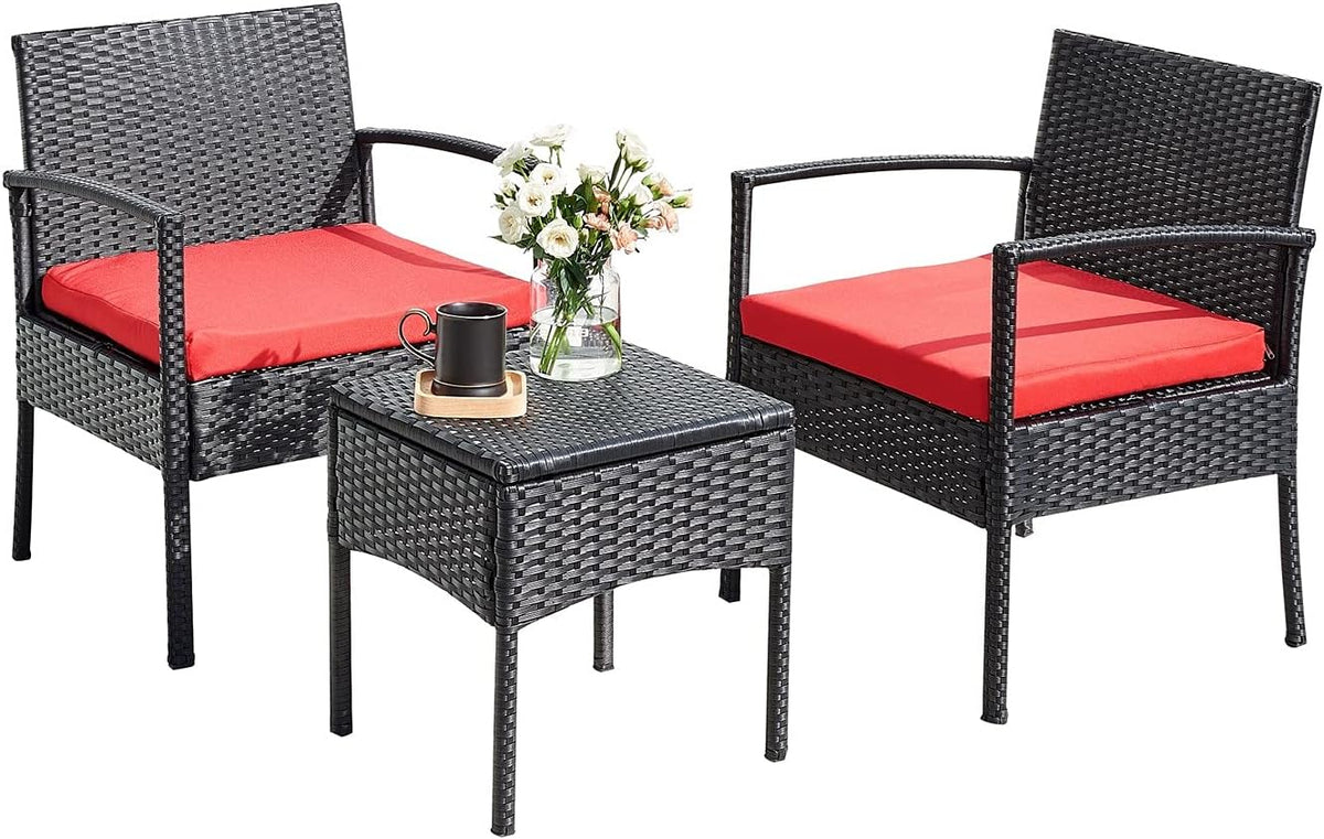 3 PCS Patio Rattan Chair Set with Conversation Table I156162