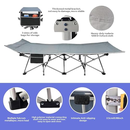 Heavy Duty Double Layer Oxford Folding Camping Cot with Carry Bag W309649