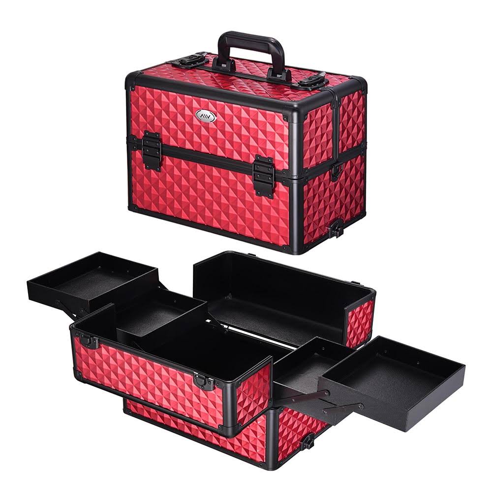 Rolling Aluminum Makeup Train Case 2in1 4Wheel Red K608