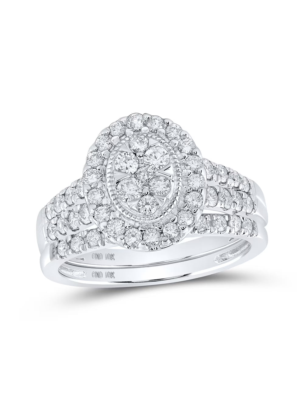 10kt White Gold Diamond Bridal Wedding Ring Band Set 1 Cttw H37480