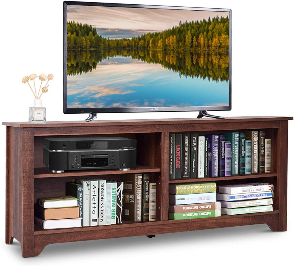 Brown Wood TV Stand with 4 Open Storage Shelves F9745