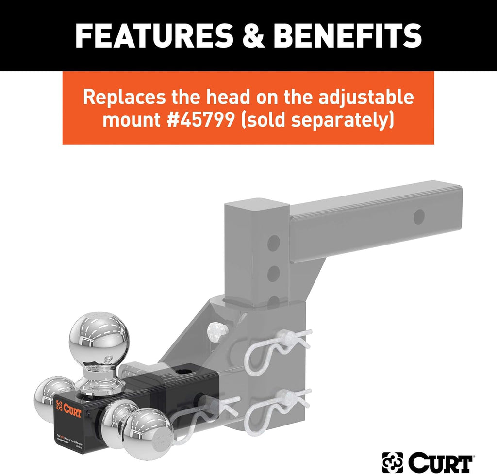 Adjustable Trailer Hitch Ball Mount Head with 3 Balls Pack of 2 D88713
