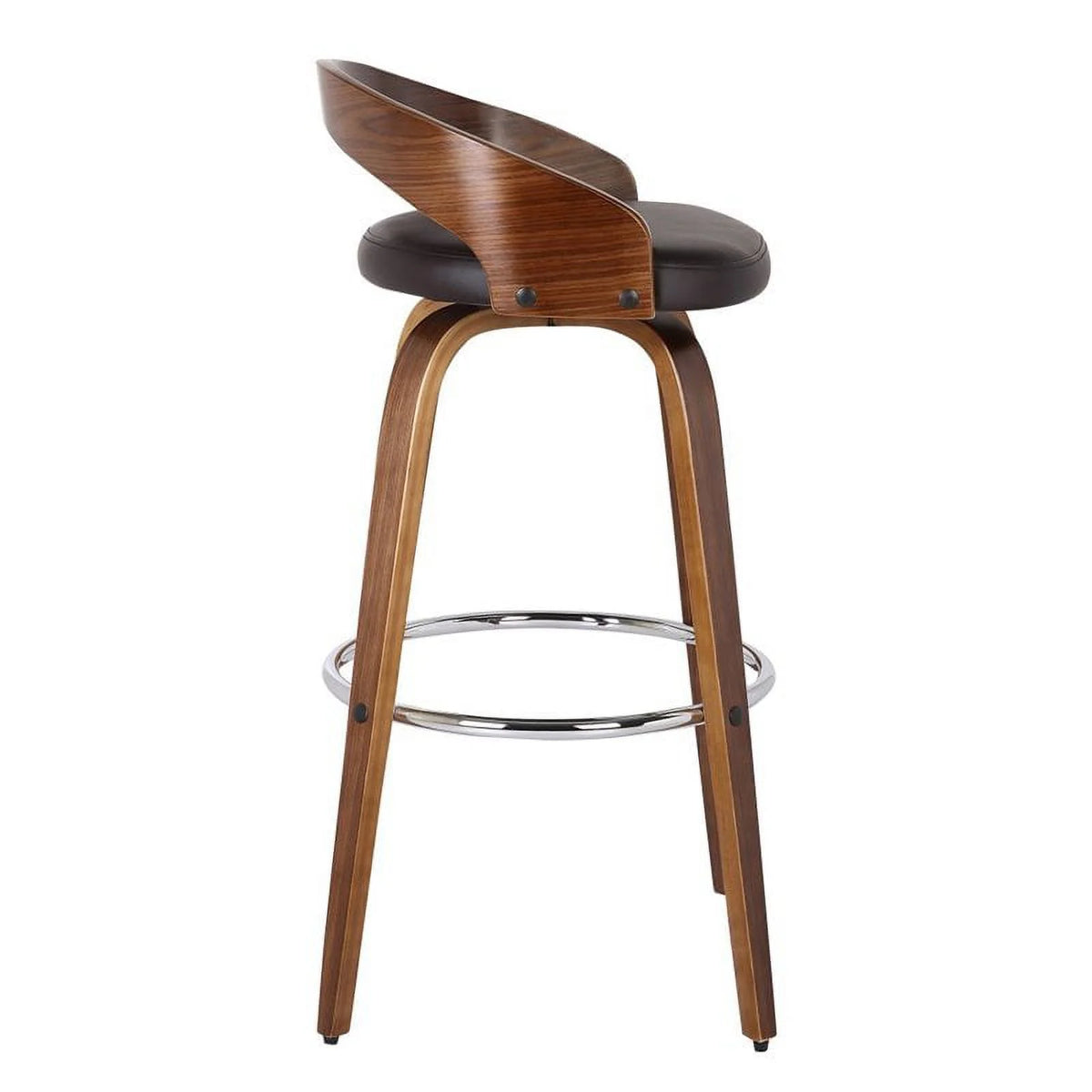 Brown/Walnut Faux Leather & Wood Counter Stool W109