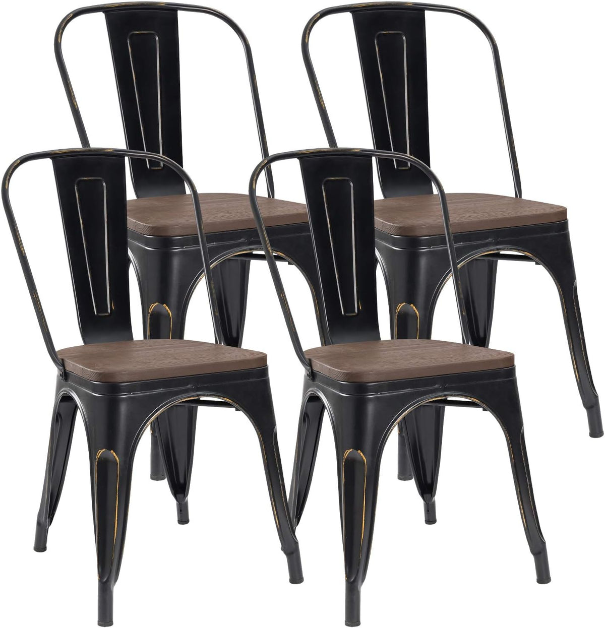 Black Metal Dining Chair with Wooden Seat Set of 4 H227265