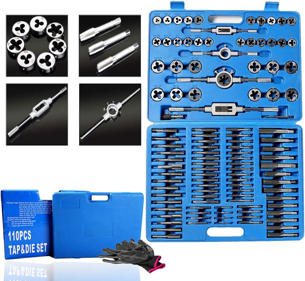 110 Piece Combination Tap and Die Set Alloy Steel Metric Tools with Carrying Case V16254