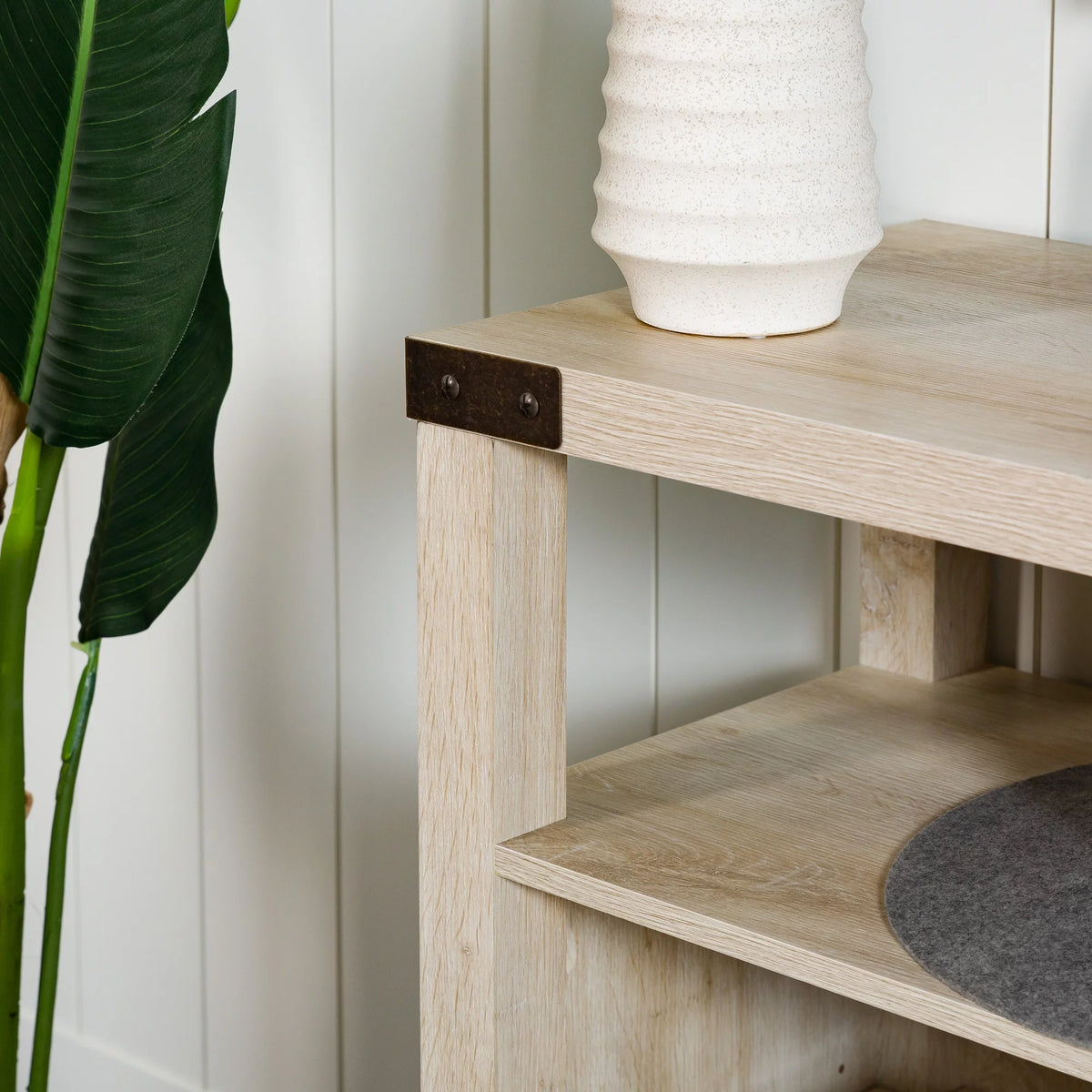 Modern Farmhouse Highboy TV Stand White Oak E359519