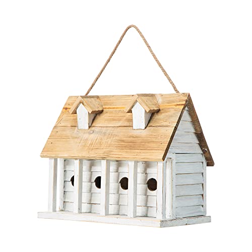 14.25"L Wood Hanging Birdhouse Washed White C705