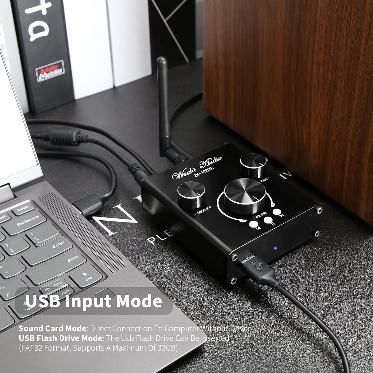 100W+100W Stereo Audio Amplifier with Bluetooth and AUX Inputs J758306