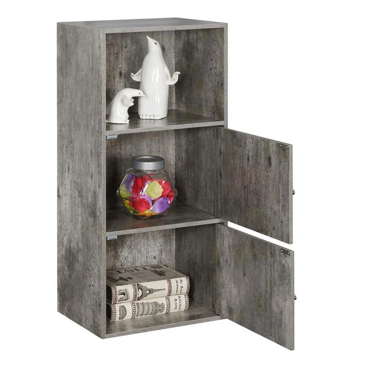 2 Door Gray Faux Birch Wood Cabinet N52763