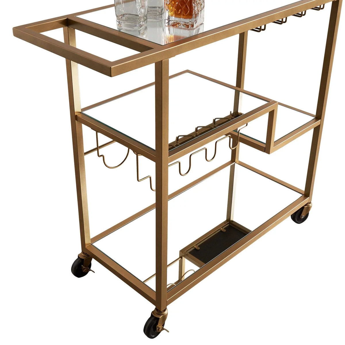 Champagne Gold Mirror Glass Metal Bar Cart A48277