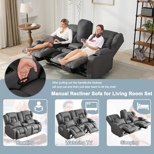 65" Manual Reclining Loveseat Sofa with Console and Cup Holders V328697