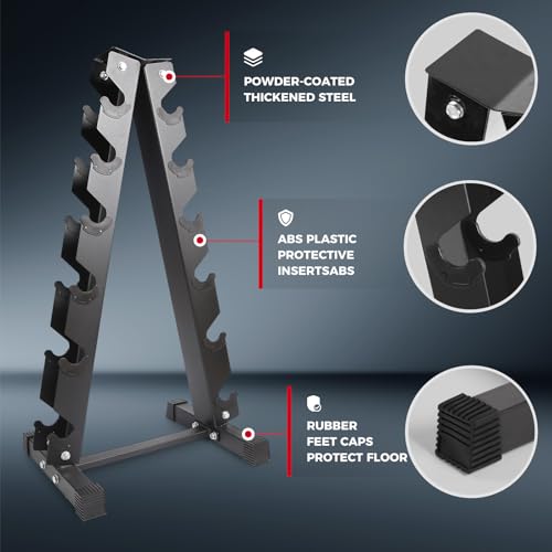 Rubber Hex Dumbbells Set with Optional Dumbbell Rack E220