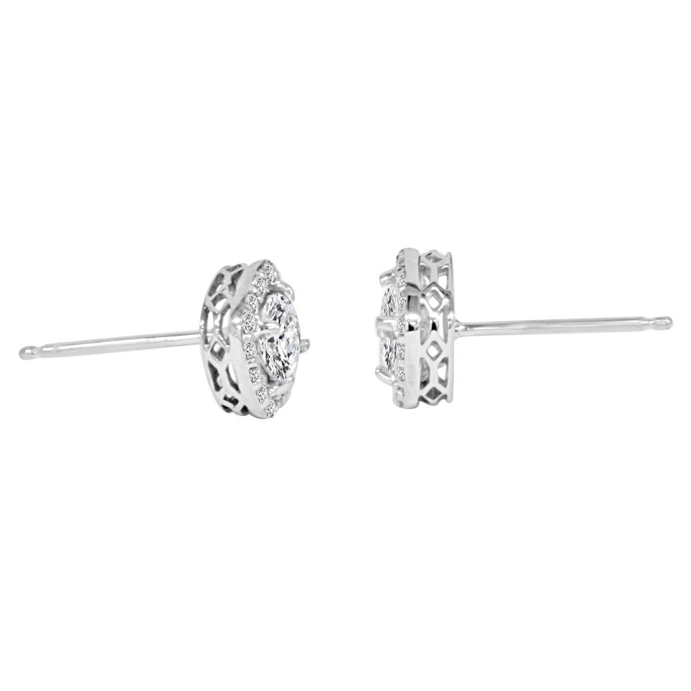 3/4CT Round Diamond Cushion Halo Studs 14K White Gold Q218508