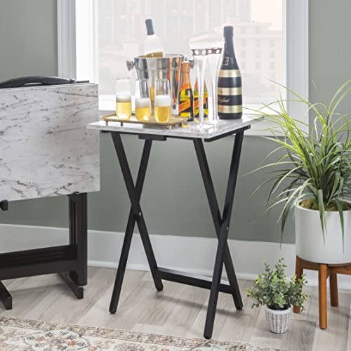 Brown Faux Marble Tray Table Set I704